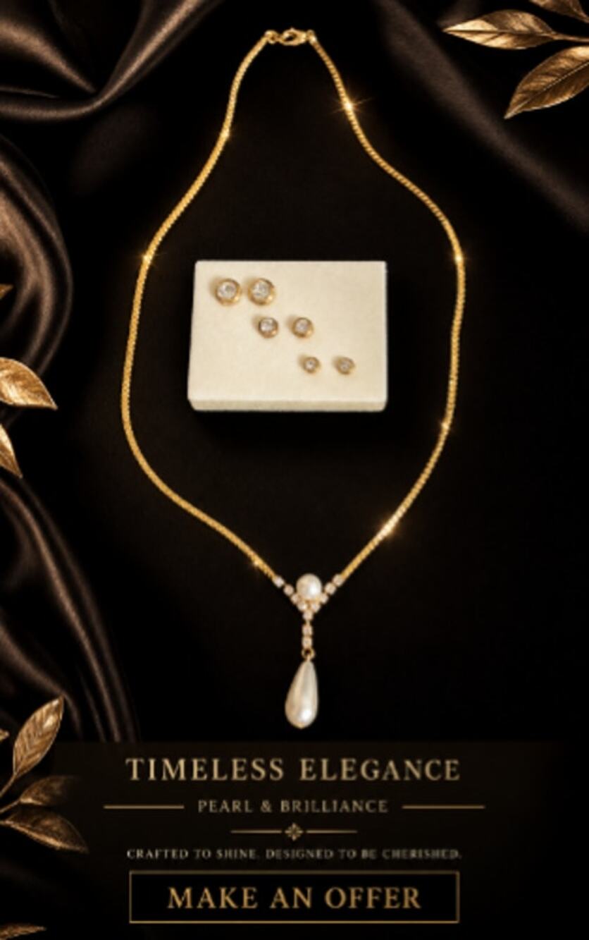 VTG Park Lane Necklace Faux Pearl Necklace Austrian Crystal 3 pc Earring Set NEW